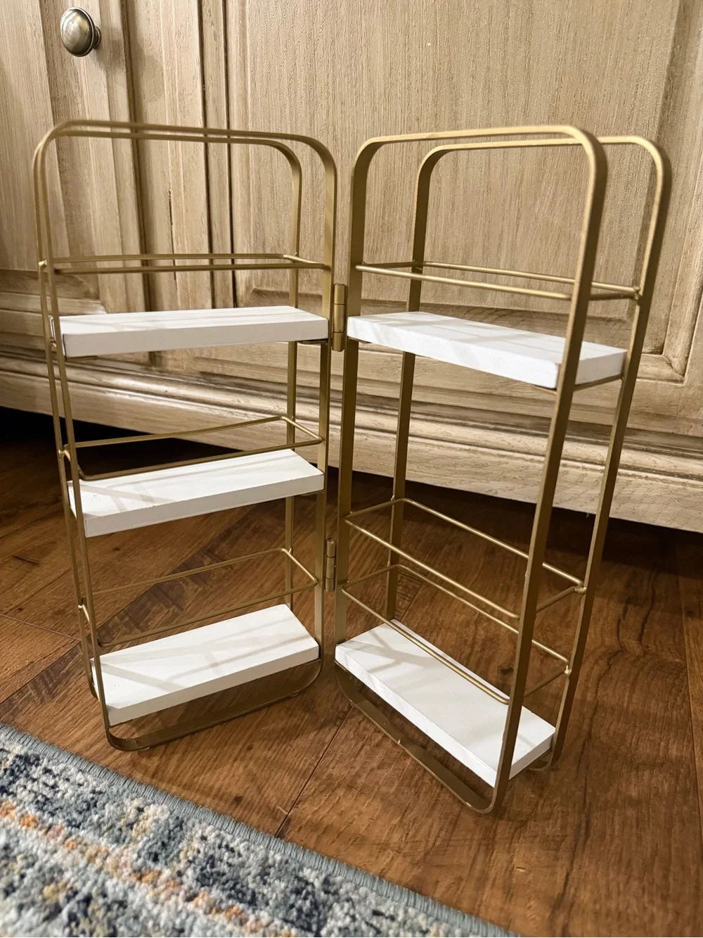 Gold & White 3-Tier Metal Shelf Organizer (Pair)